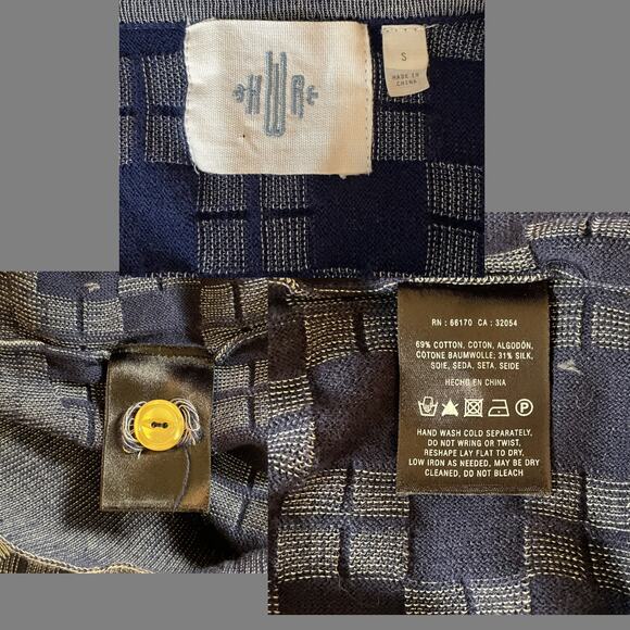 HWR‎ Anthropologie Cardigan Small Navy Gray Checkerboard Silk Cotton Blend - Picture 14 of 15